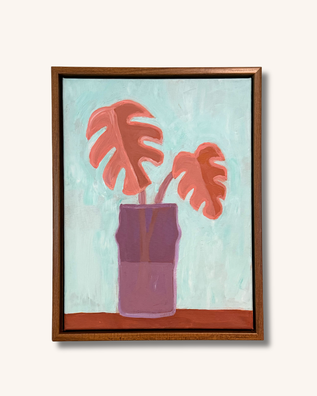 Leaves in Violet Vase  | Original Acrylic Painting | 9x12