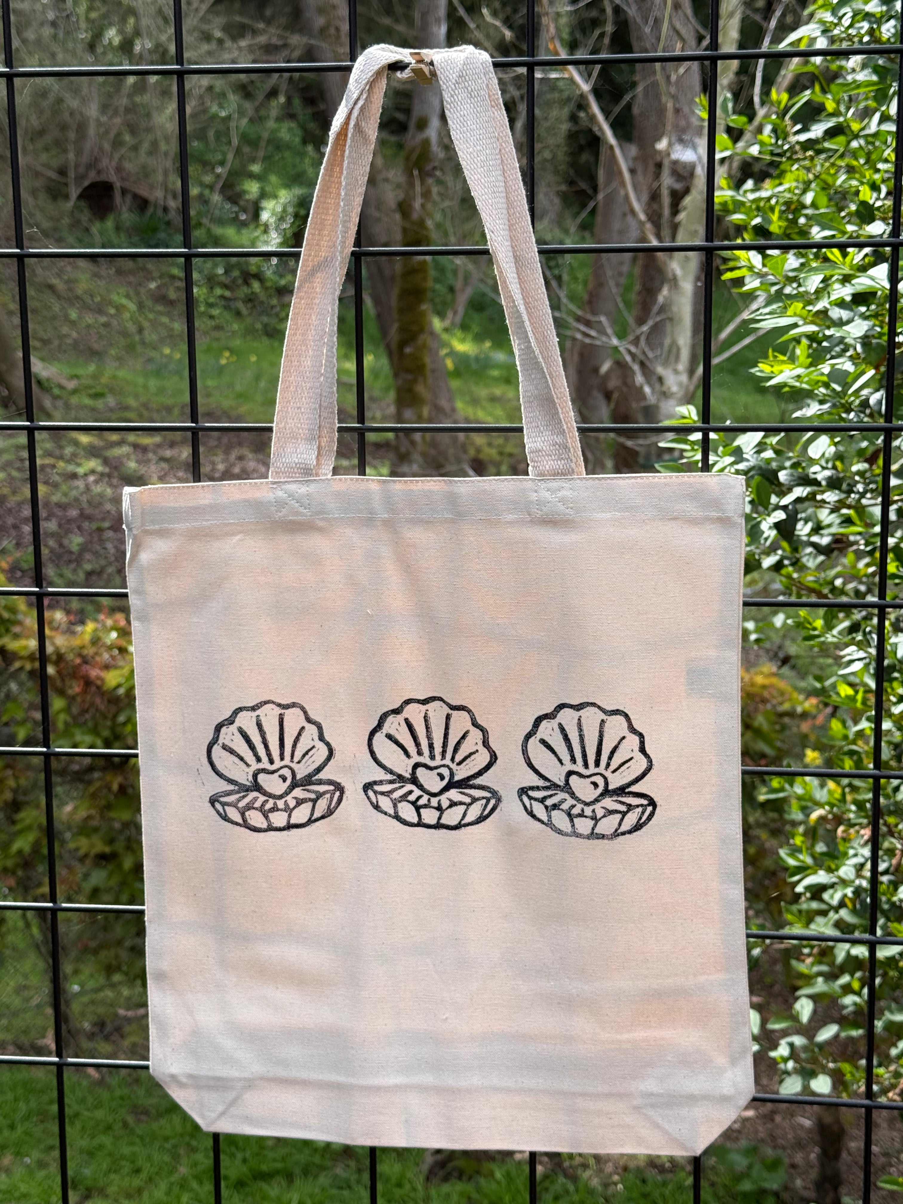 Shell Trio Canvas Tote | Hand-Printed in Prussian Blue