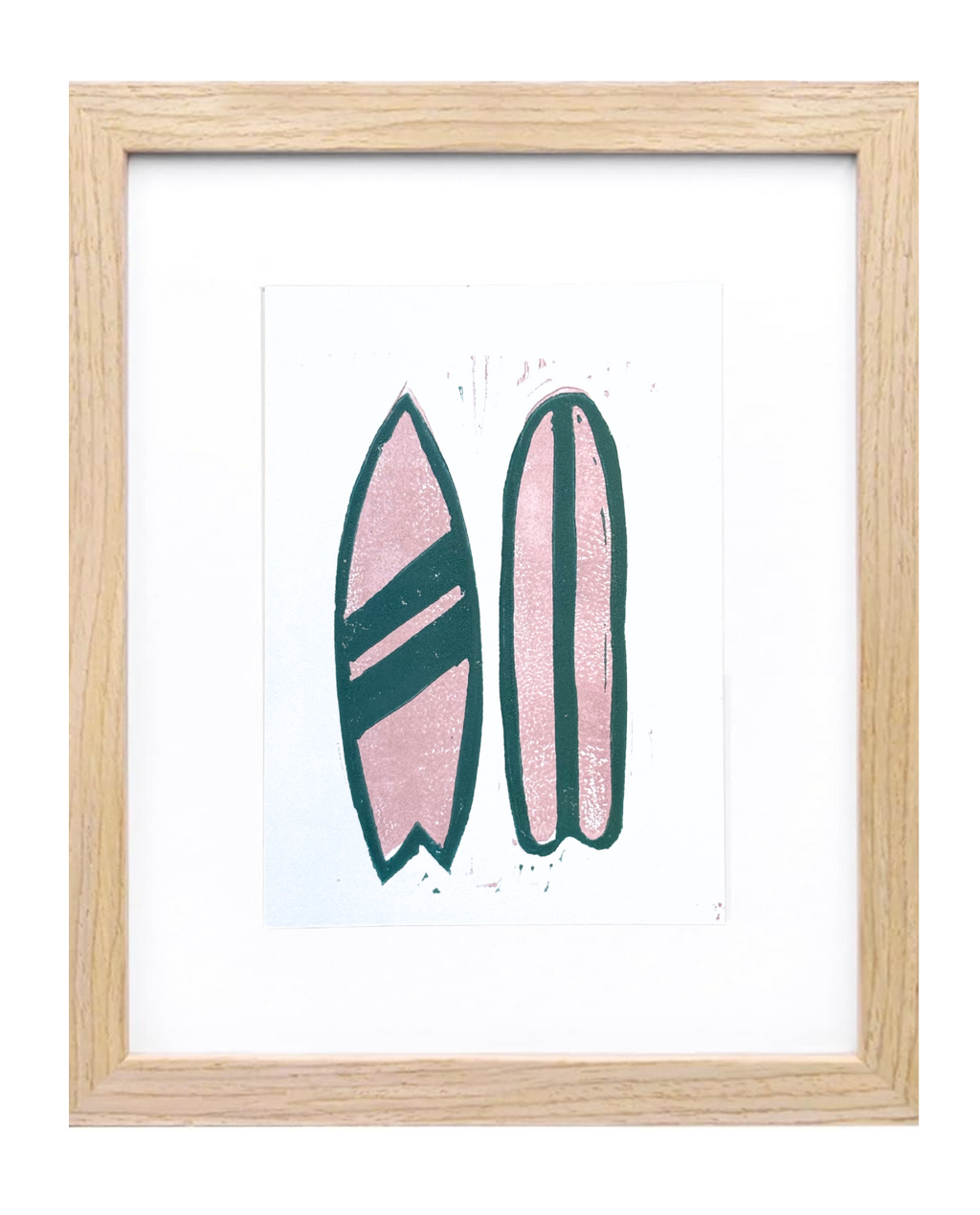 Twin Surfboards Linocut Print | Pink and Teal edition