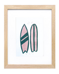 Twin Surfboards Linocut Print | Pink and Teal edition