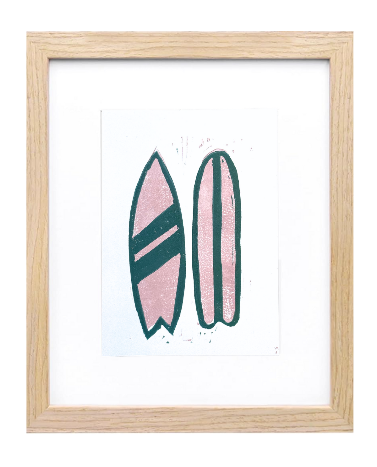 Twin Surfboards Linocut Print | Pink and Teal edition