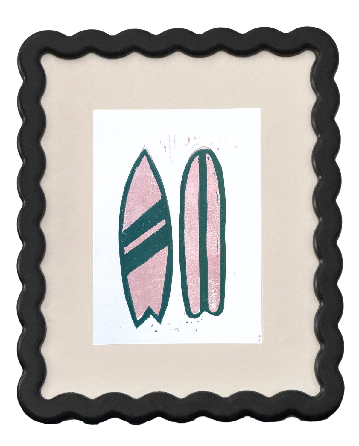 Twin Surfboards Linocut Print | Pink and Teal edition