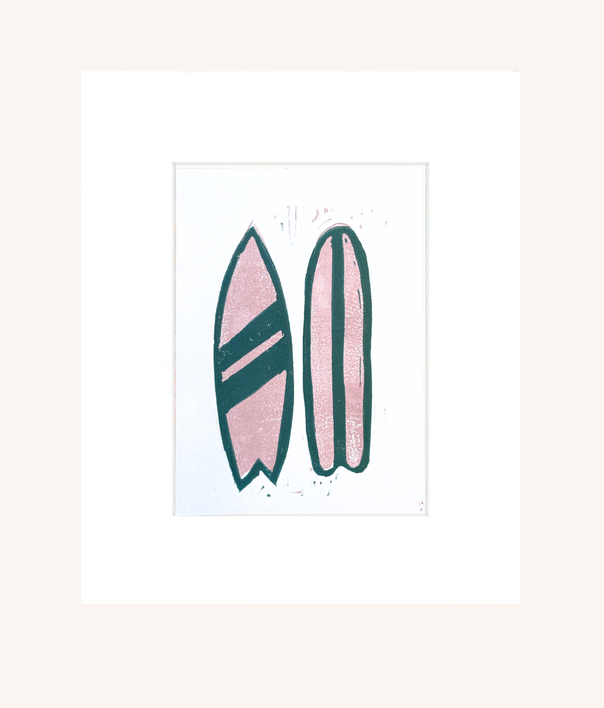 Twin Surfboards Linocut Print | Pink and Teal edition