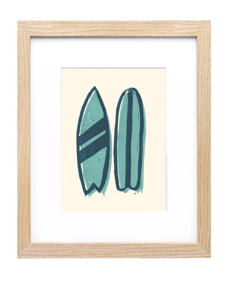 Twin Surfboards Linocut Print